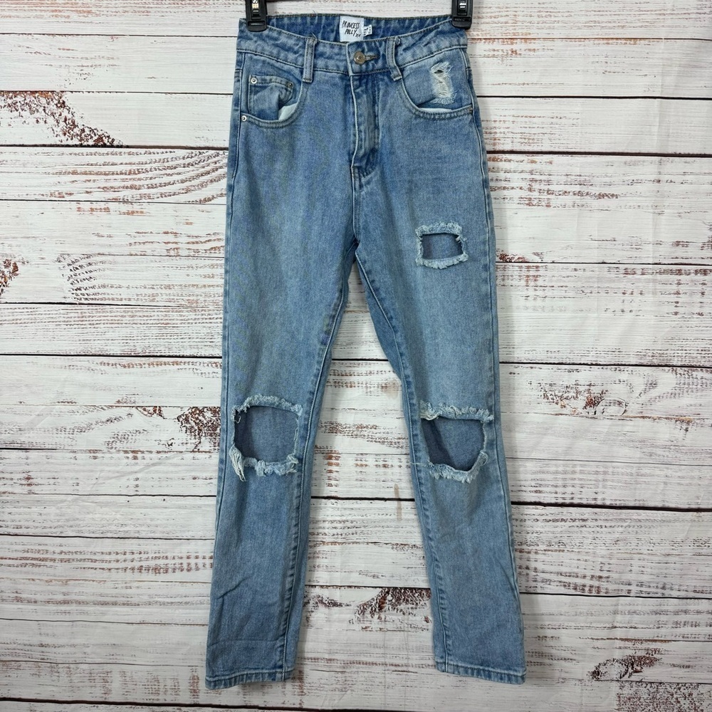 Princess Polly light wash size‎ 0 ripped straight leg high rise distressed jeans